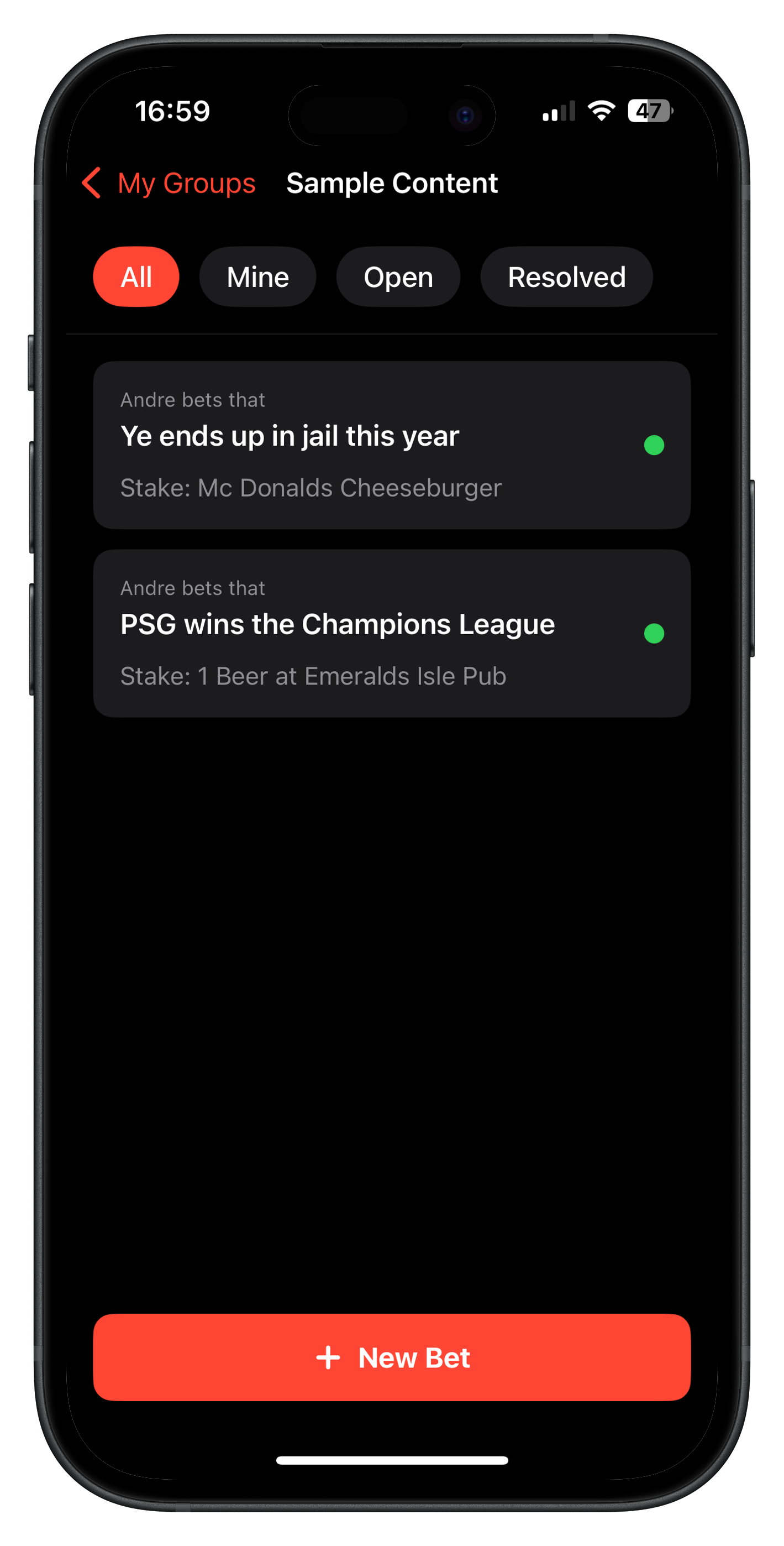 Bets App Screenshot